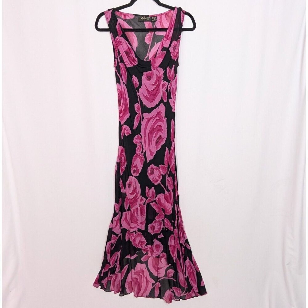 Vintage 90 Y2K Lola P. S Midi Dress Cowl Neck Layered Floral Whimsigoth Hi Lo